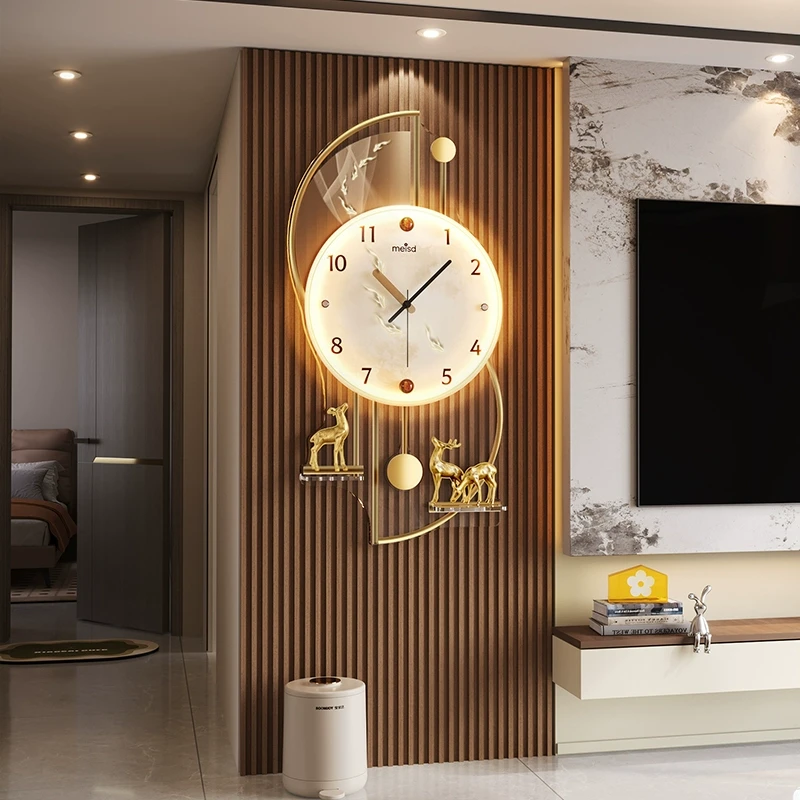 美世达钟表挂钟客厅拐角挂墙时钟家用壁灯新款简约现代大气挂表