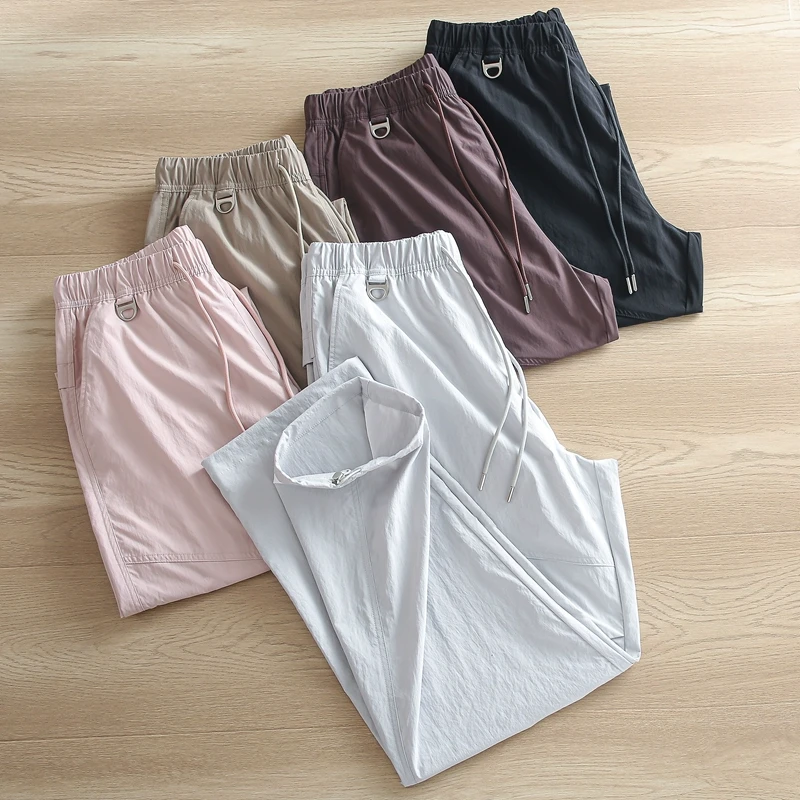 户外风直筒宽松阔腿裤男女同款夏季薄款透气松紧腰防晒凉感工装裤
