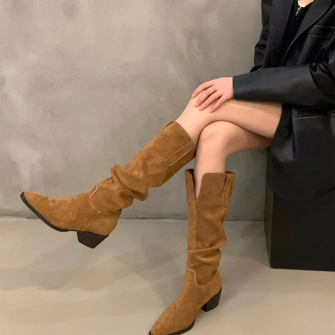 秋冬过膝时装靴紧腿靴百搭长靴高筒靴中筒高跟牛仔靴