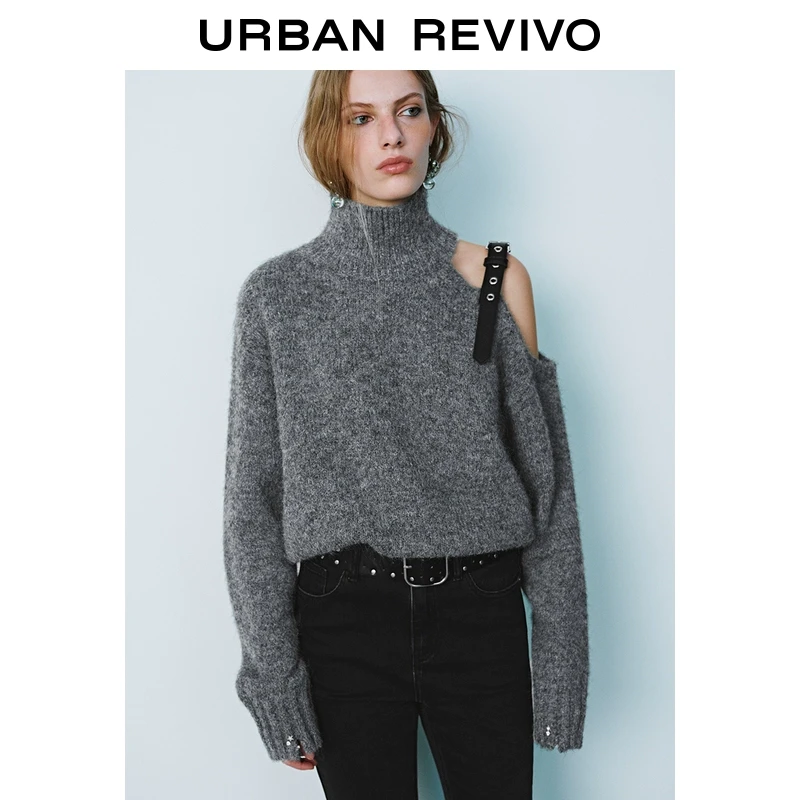 UR2025春季新款女装欧若风镂空设计感钉钻装饰针织衫UYV950011