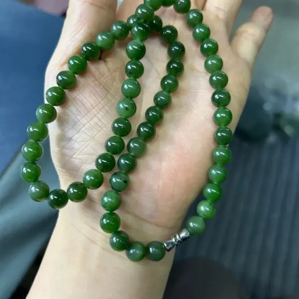 和田玉碧玉卡8圆珠项链多样性发货