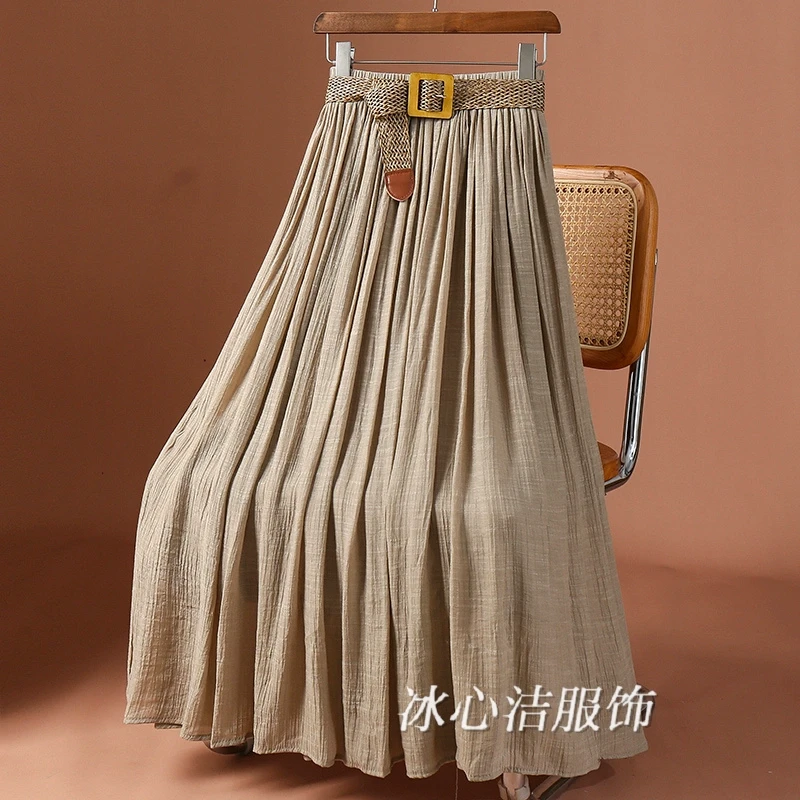 爆款中式复古仿棉麻长款大摆半身裙女秋季2025新款遮胯A字长裙子