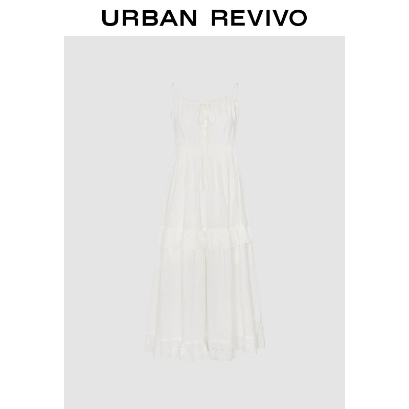 UR2025春季新款女装度假风蕾丝系带吊带连衣裙UYL750001