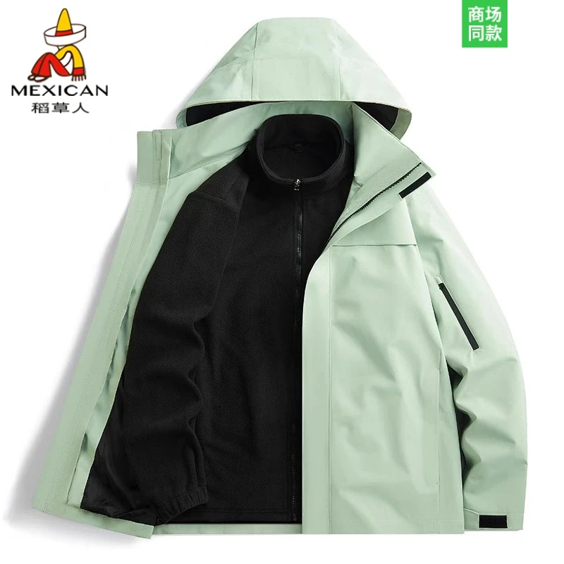 稻草人情侣冲锋衣新款春秋外套三合一防风防水户外登山加绒加厚