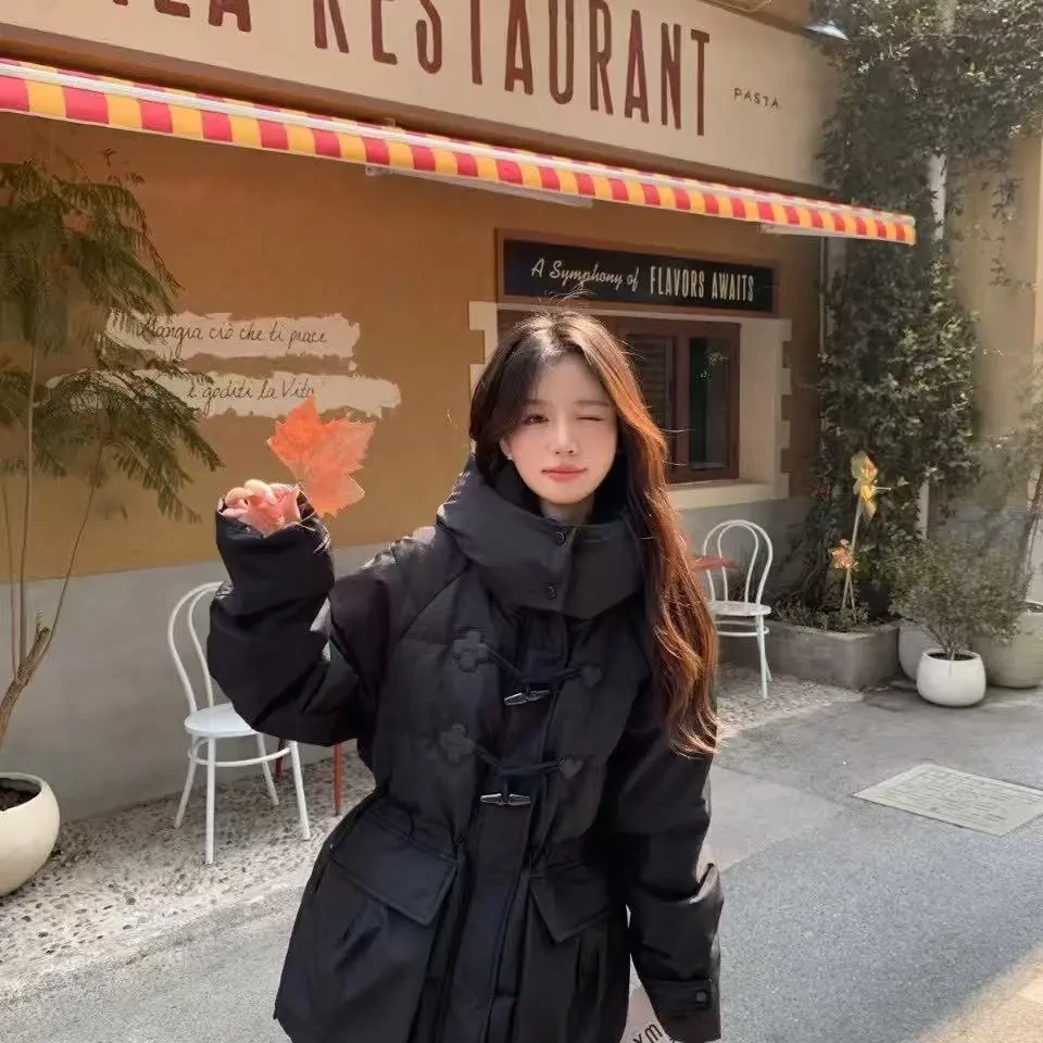 0019新款胖mm加肥加大码复古牛角扣中长款女外套加厚保暖