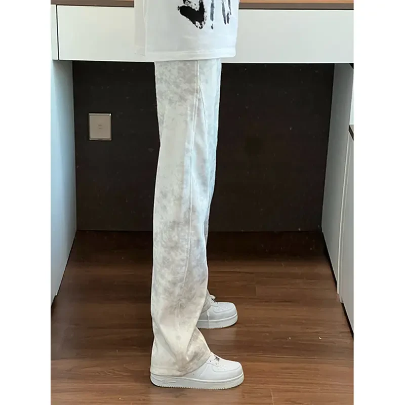 脏脏灰色弯刀卫裤男秋冬百搭重磅垂感阔腿裤子美式休闲直筒运动裤