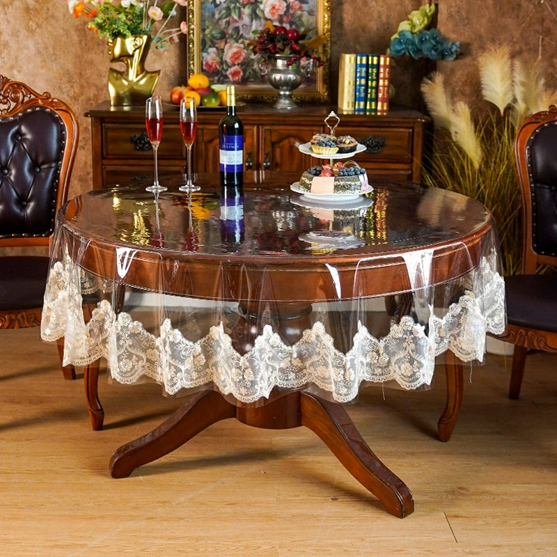 圆桌桌布餐桌pvc软玻璃透明桌垫轻奢茶几防水防油纯色台布