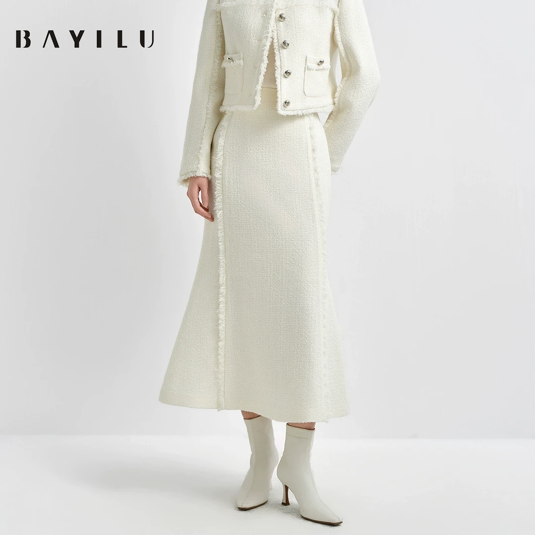 【小花】芭依璐2025春季半身裙女小香风优雅鱼尾长裙91Q3650