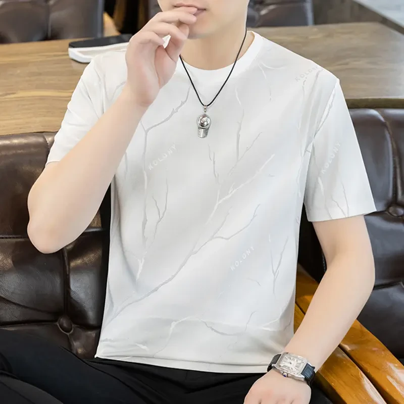 裂痕烧花冰丝短袖t恤男士夏季2025新款潮牌半截袖体恤衫爆款衣服