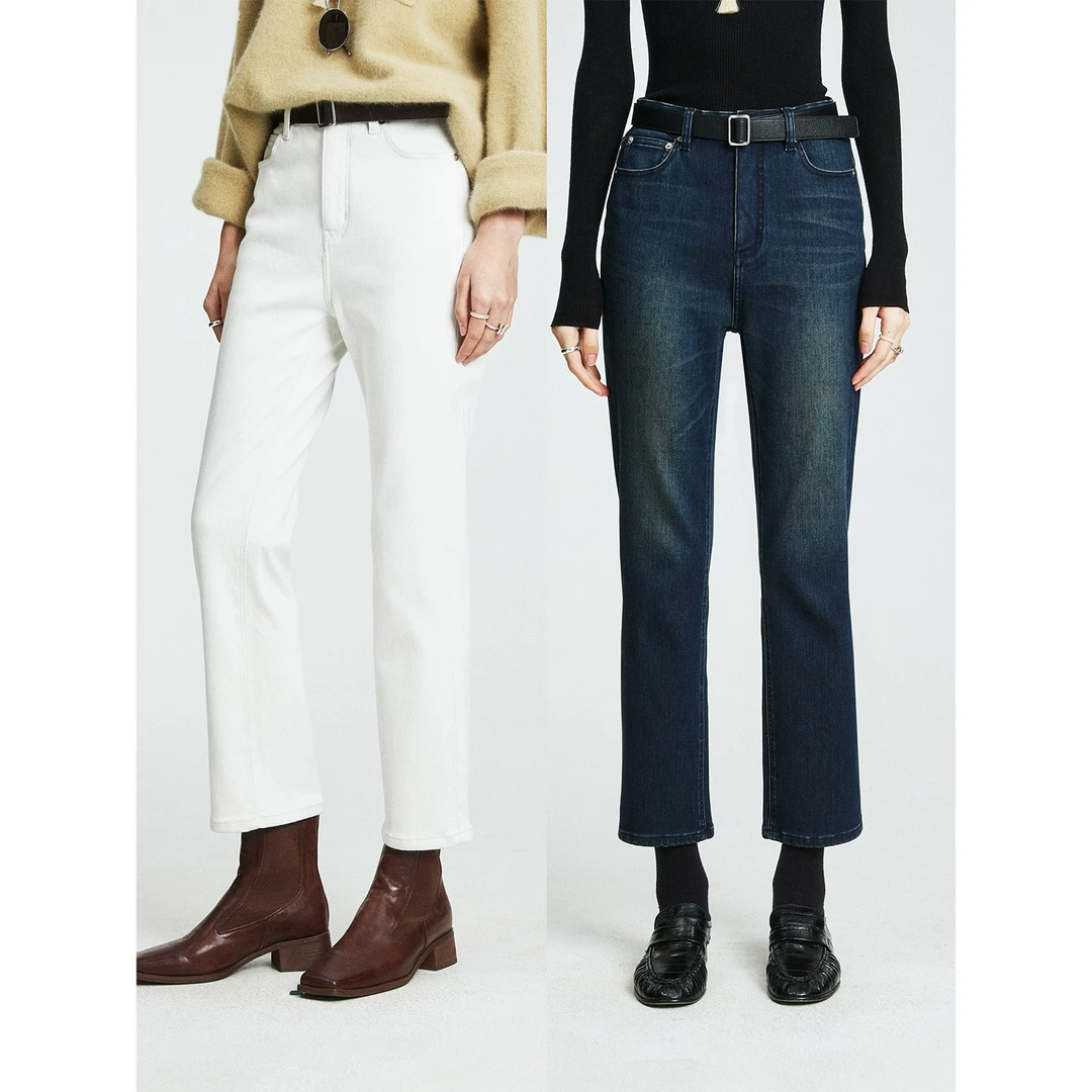 MRS Studios秋冬神裤显瘦保暖抓绒直筒烟管小脚九分牛仔裤