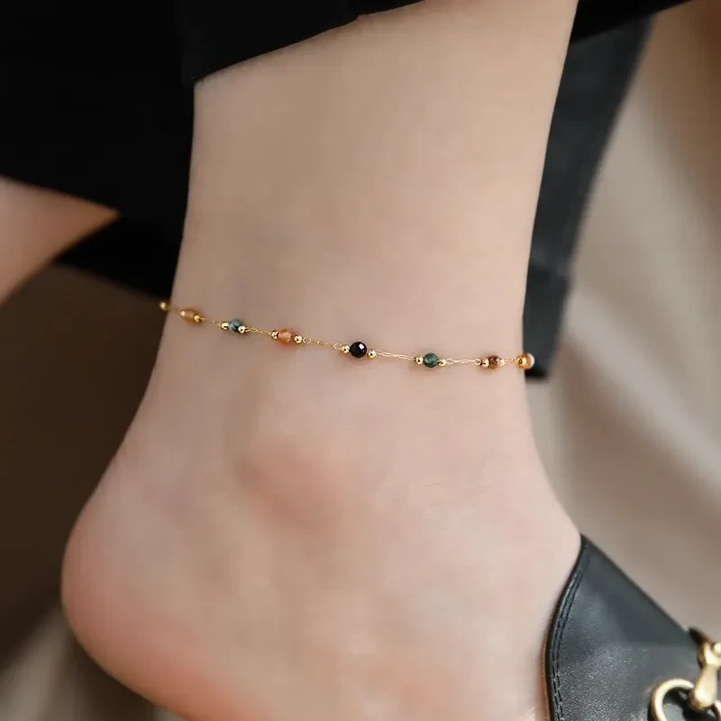 钛钢脚链 多巴胺彩色串珠脚链女2025新款设计轻奢气质时尚不掉色