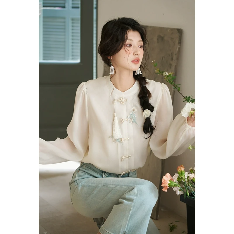 【小铃铛】谜秀甜美国风新中式流苏立领衬衫女2025修身MXD14C0228