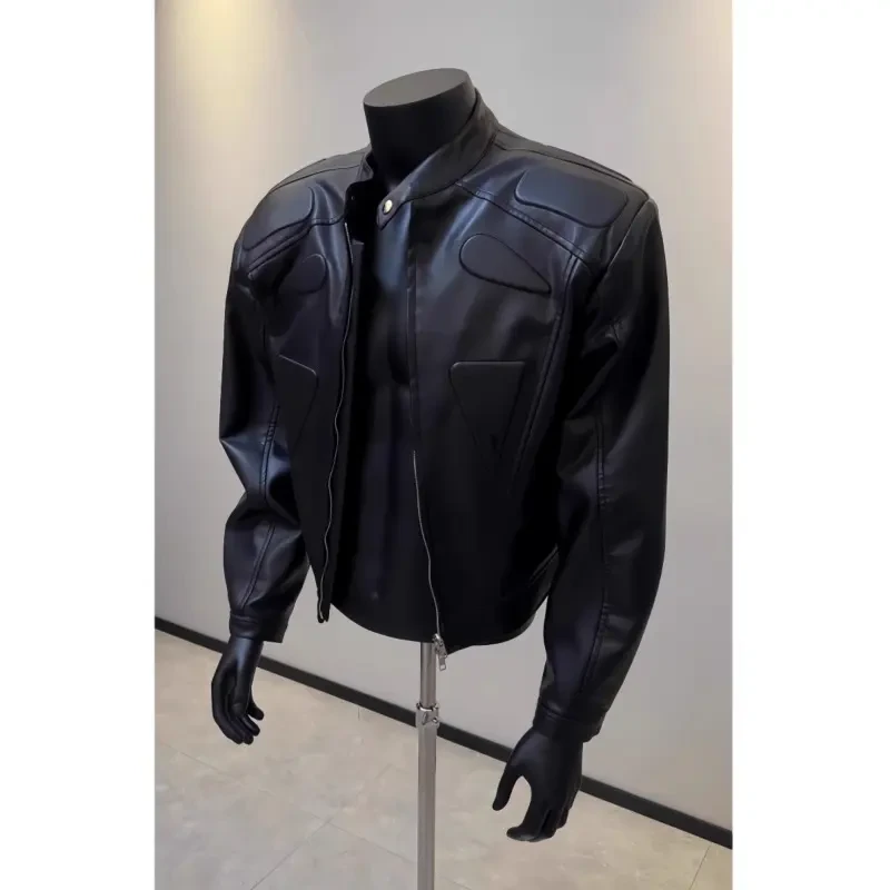 美式高级感黑色皮衣外套男春秋季高级感外骨骼设计痞帅vibe夹克