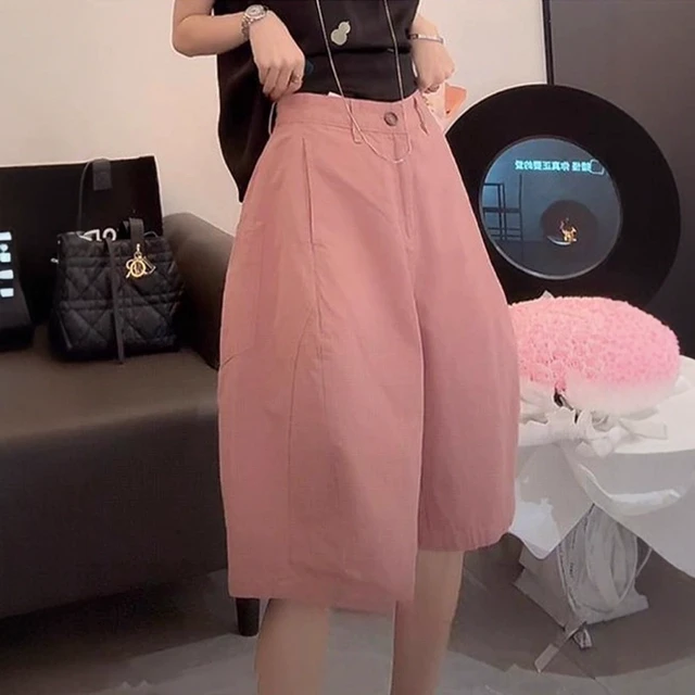 大码韩版宽松减龄五分阔腿裤女夏季胖MM显瘦洋气立体裁剪直筒短裤