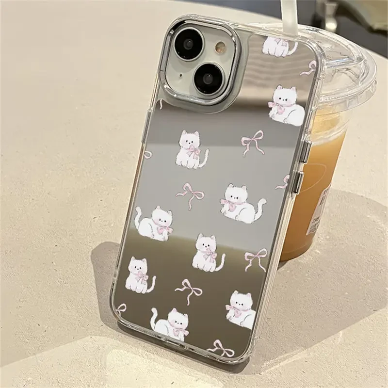 简约蝴蝶结适用于iPhone16/15pro镜面手机壳14/13/12promax创意