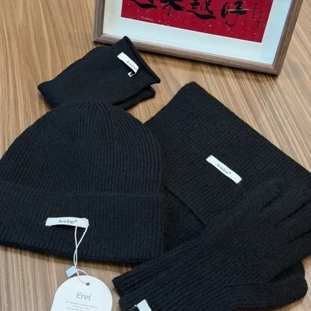 韩系高级感酒红色针织围巾帽子手套冬季百搭保暖围脖套装