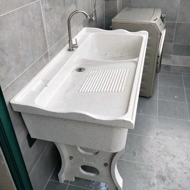 洗衣池台盆一体阳台家用带搓板石英石水槽大理石水池户外庭院石材