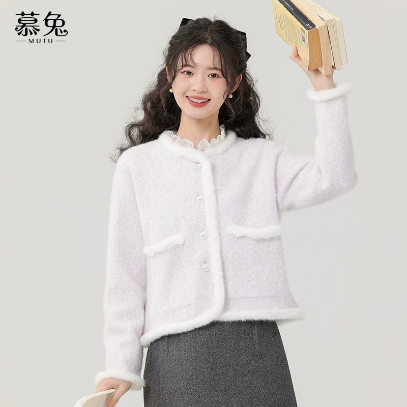 慕兔法式小香风圆领正肩外套女2024秋冬新款小个子设计感小众上衣