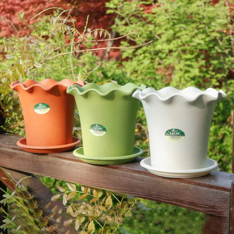 高腰大花盆荷叶波浪边高筒加厚树脂花盆种月季玫瑰金钱树花盆清仓