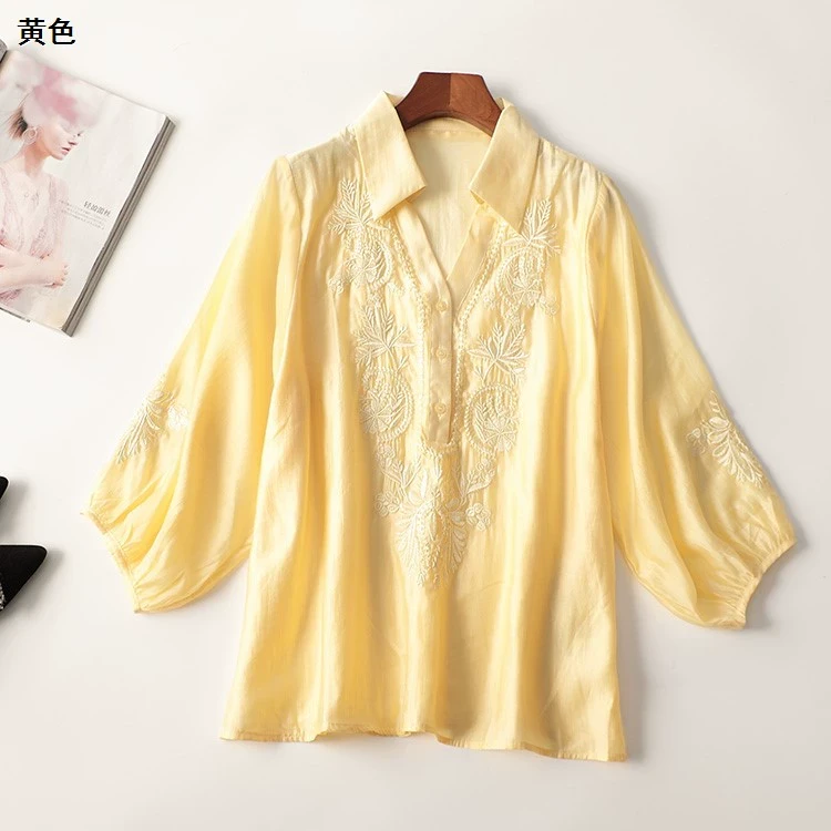 245140春中长款九分袖V领衬衫新奇特超值品质女装