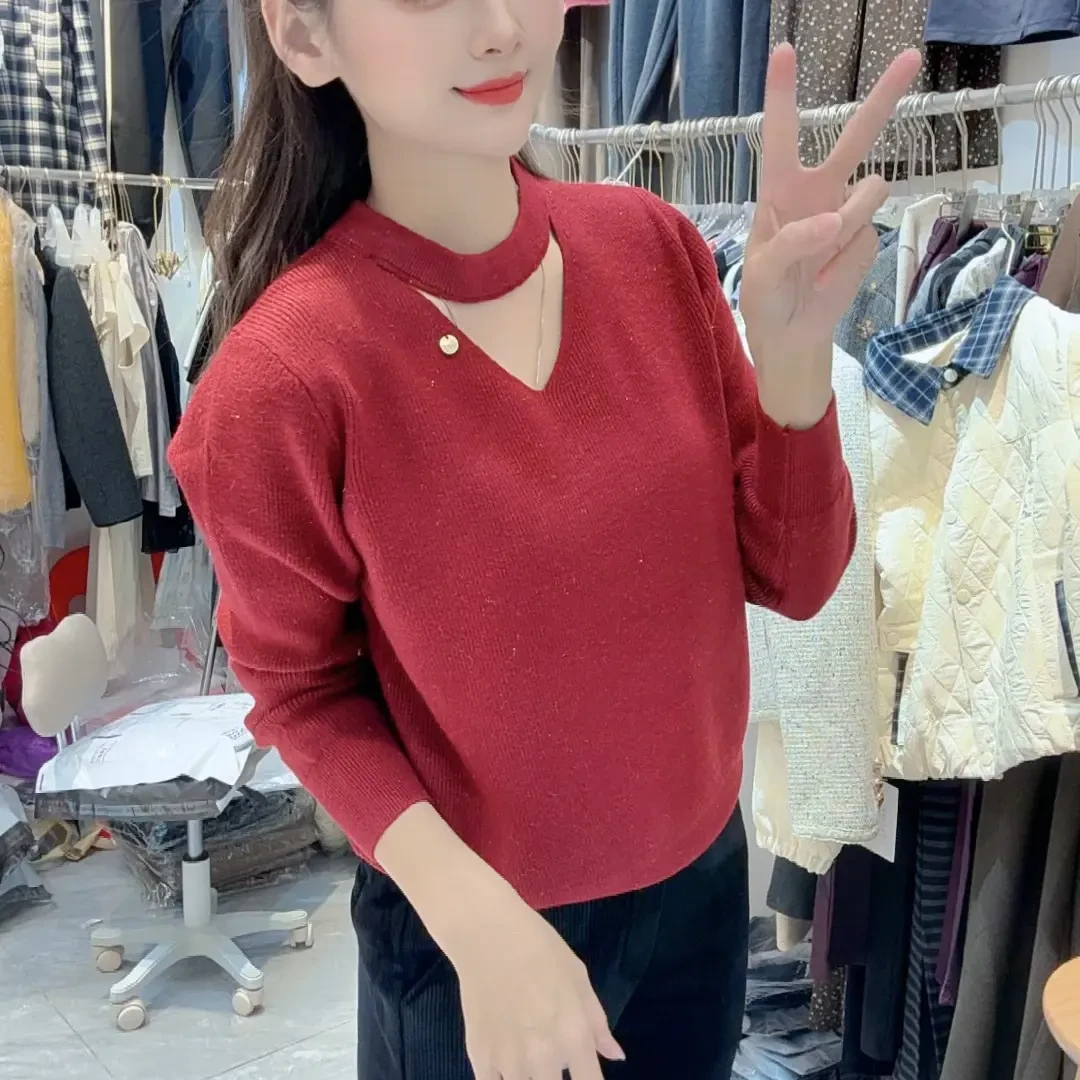 86小个子显瘦镂空圆领针织秋冬毛衣