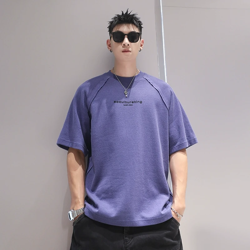 有术插肩袖重磅字母短袖男夏季2025潮牌简约宽松5分袖上衣圆领t恤