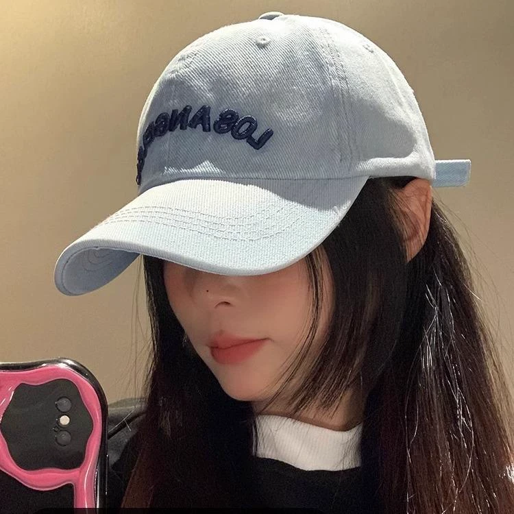 美式蓝色牛仔棒球帽女夏天2024新款帽子宽檐大头围显脸小鸭舌帽潮