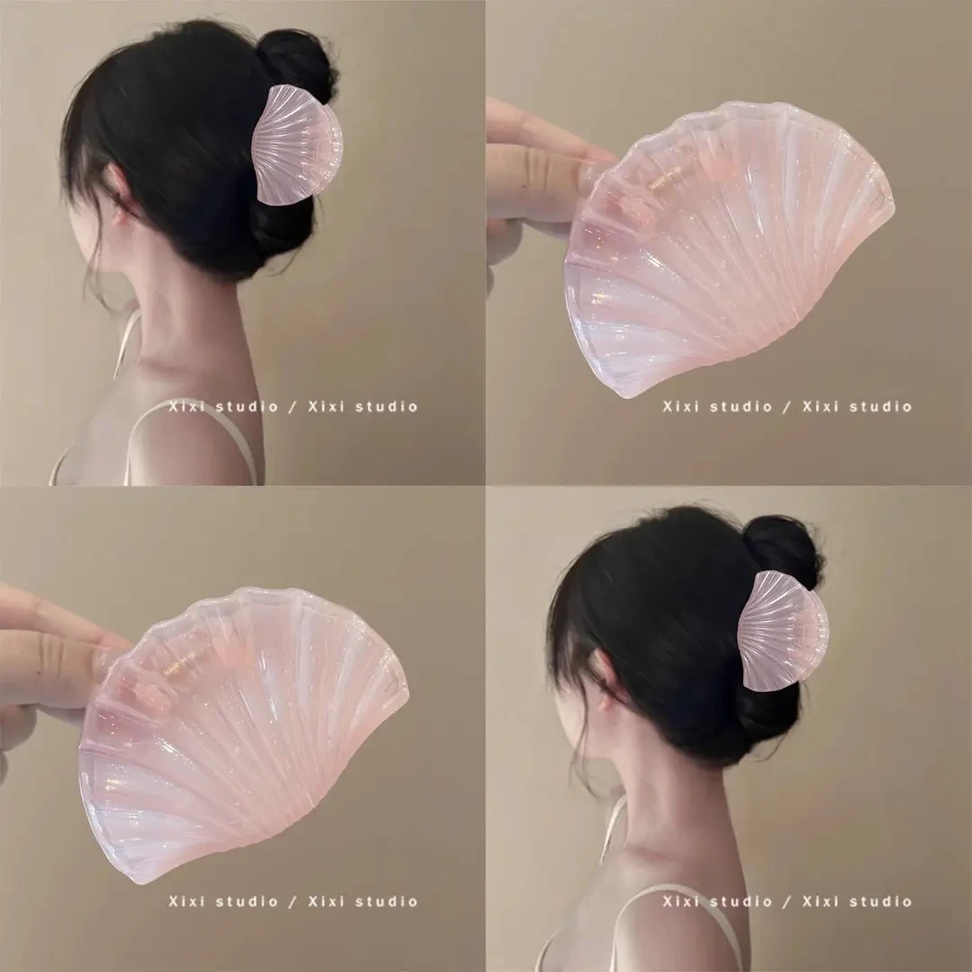 粉之夭夭!高颜值珠光贝壳抓夹!少女心后脑勺鲨鱼夹盘发器新品女