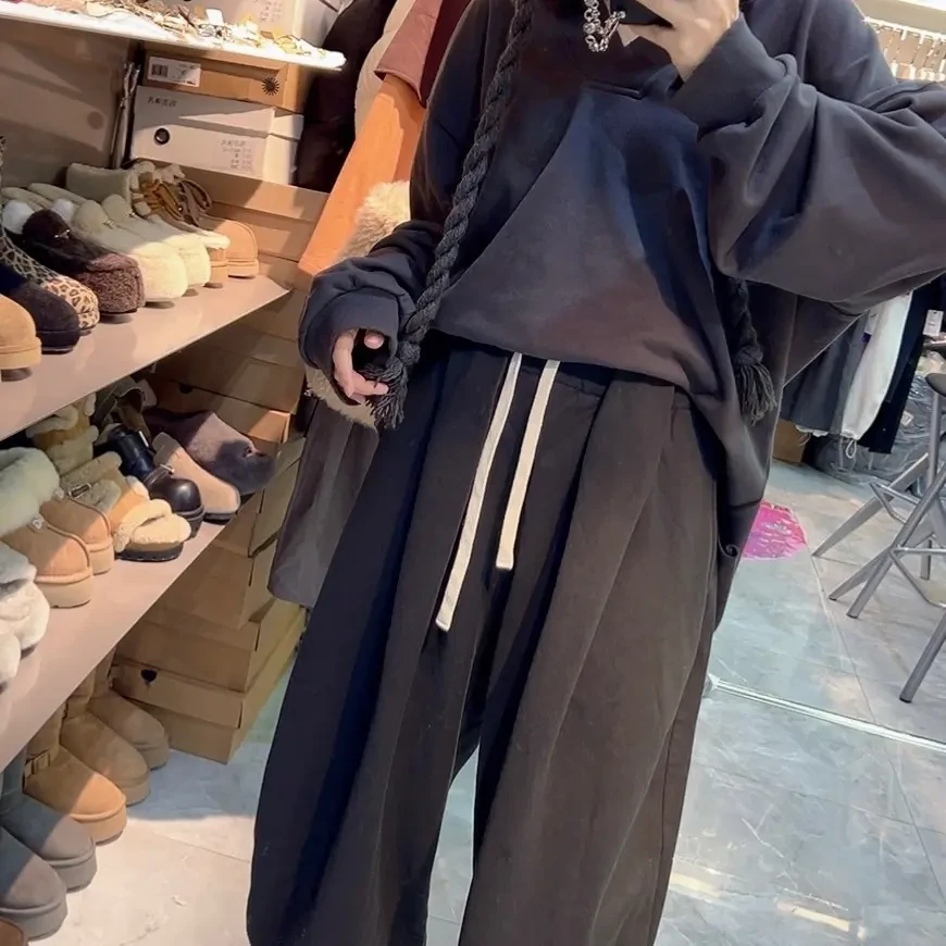 新款加绒加厚高腰宽松显瘦哈伦休闲卫裤