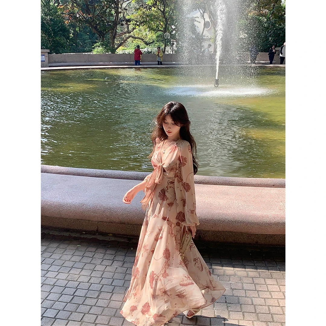 ACHI大也池◆踏云蔷薇~乔其纱印花长袖连衣裙【新品】
