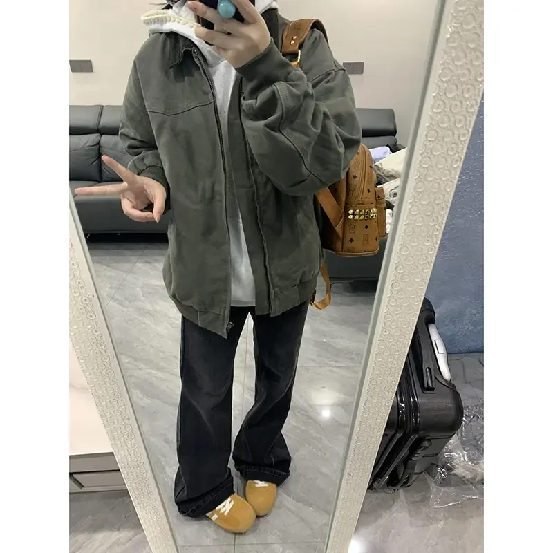 cleanfit灰绿色翻领工装外套男生美式高街棒球服痞帅飞行户外夹克