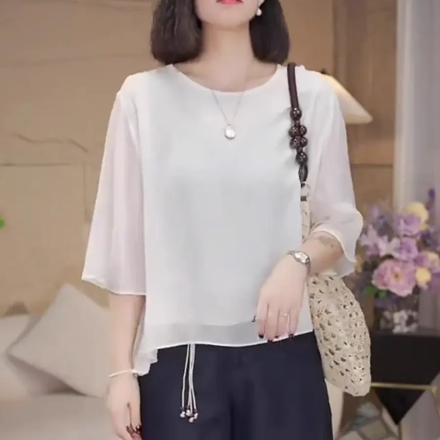 小衫短袖夏季新款宽松休闲百搭漂亮薄款冰凉女显瘦圆领纯色MC2566