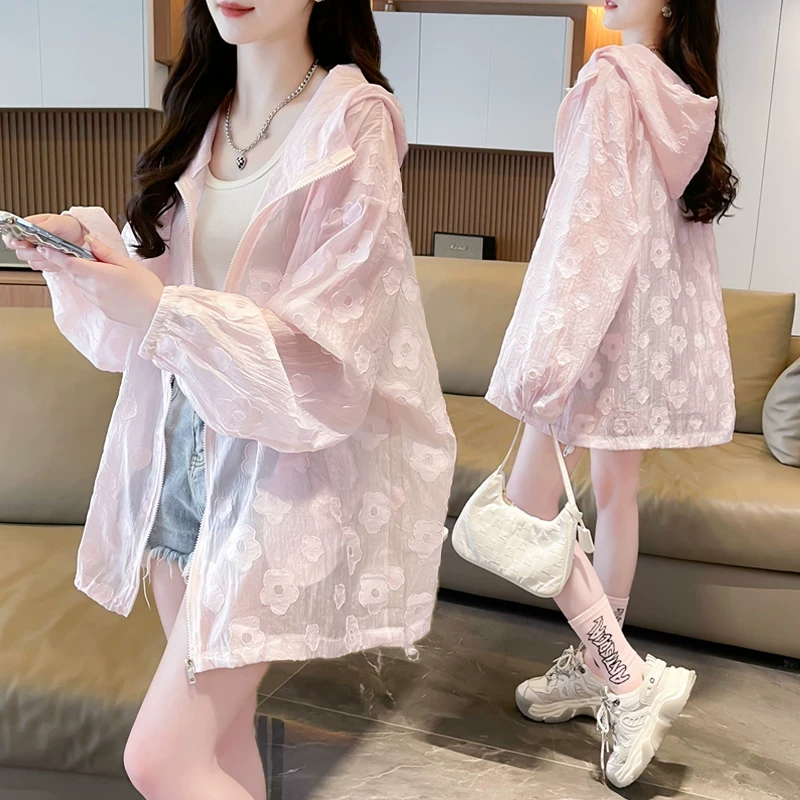 防晒大码女装胖轻薄款外套女夏季新款韩版宽松百搭连帽上衣