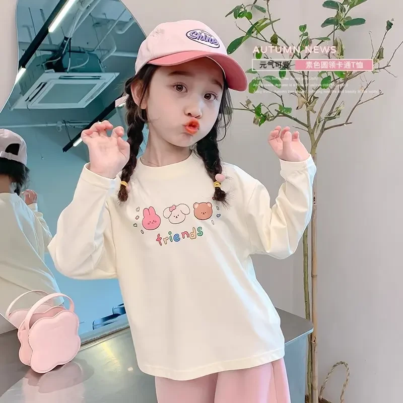 纯棉长袖t恤春秋款2025新款女童长袖上衣儿童洋气长袖外穿打底衫