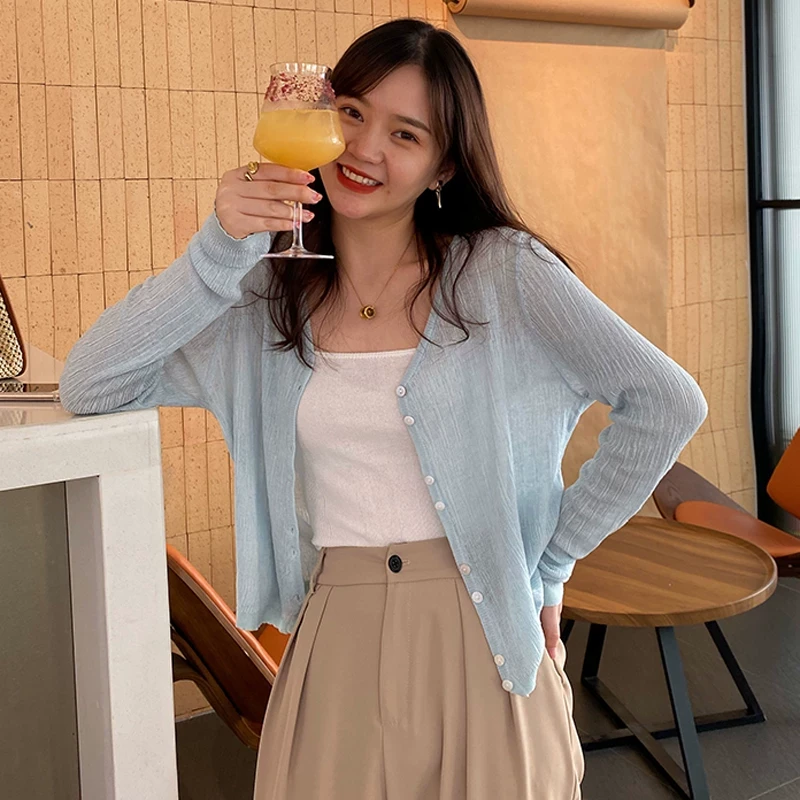 冰丝针织开衫防晒衣女夏季薄款空调小披肩外搭罩衫坎肩薄纱短外套