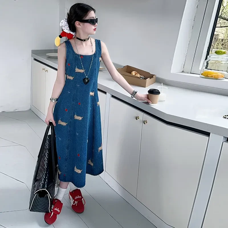 女童牛仔裙夏季洋气连衣裙2025新款中大童女孩裙子时尚显瘦中长款