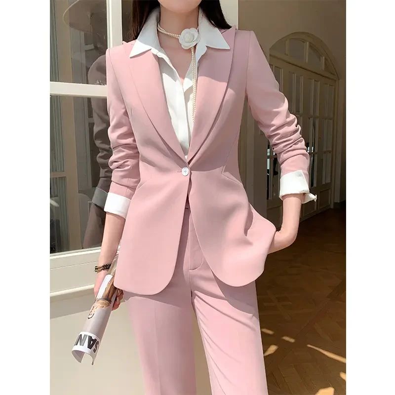总裁西装套装女春秋ol通勤女装高级感职业正装经理工作服粉色西服