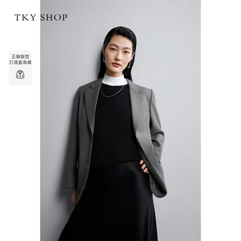 TKYSHOP【商场同款】春秋款长袖灰色便西正肩西装外套 10H1CA07P043