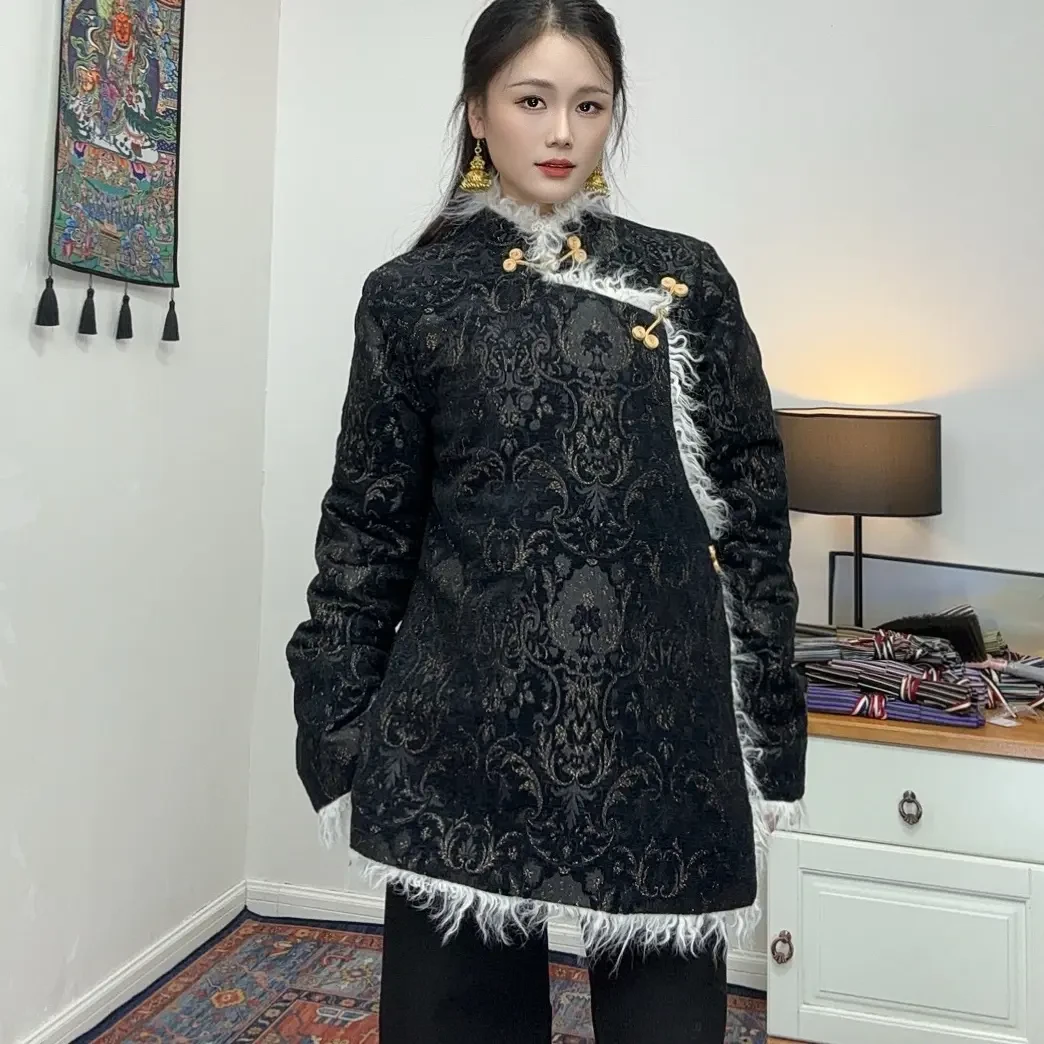 藏式冬季雪尼尔金丝提花加厚外套宽松版保暖显瘦时尚百搭民族服饰