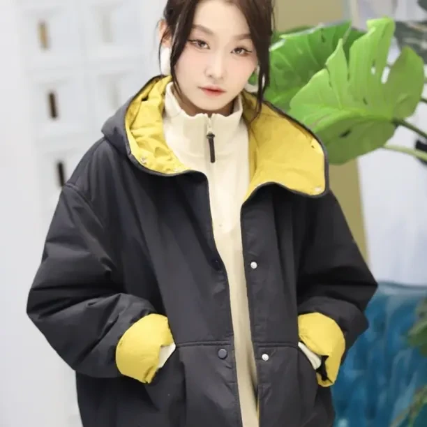 短款外套时尚女休闲慵懒风短外套拼接不褪色连帽情侣