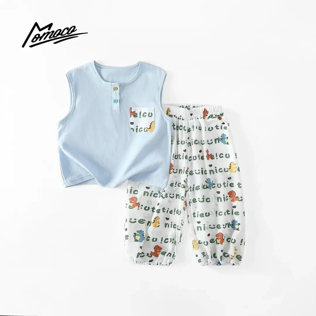 MOMOCO童装夏季男童时尚百搭童趣休闲套装薄款两件套77230578470