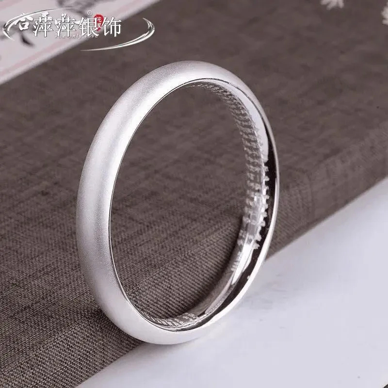 足银手镯 9999心经手镯闭口磨砂银镯子开口素圈纯银手环