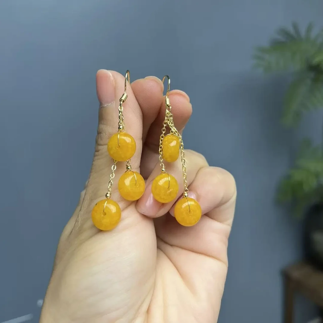 翡翠黄翡14k算盘耳钩