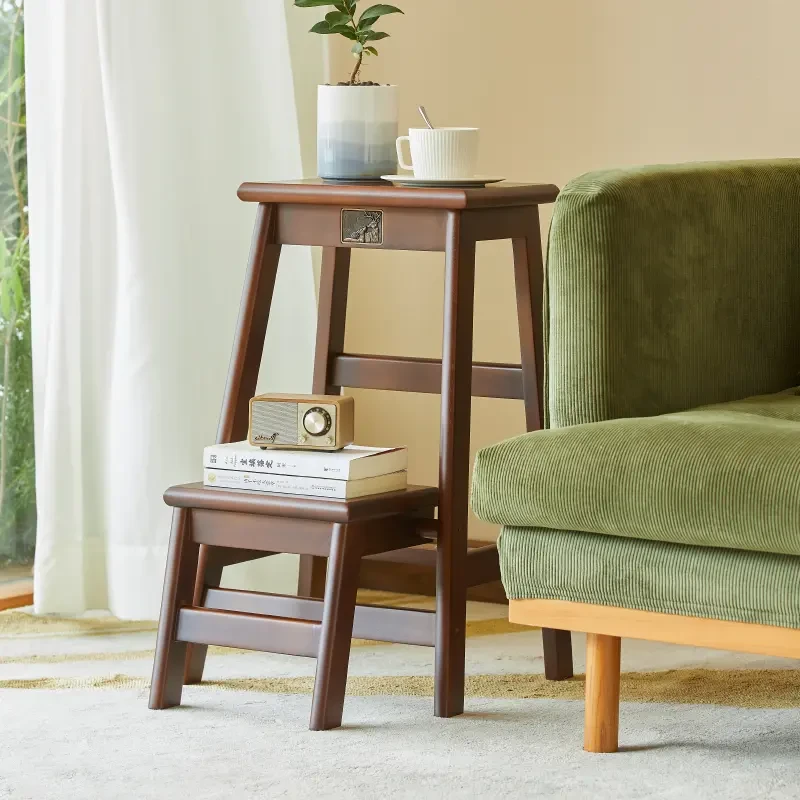 实木折叠两步梯凳简约高级家用多功能两用梯子复古中式穿鞋凳