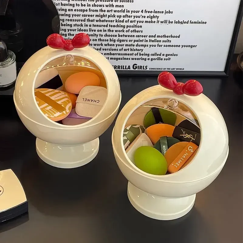 粉扑收纳盒子可爱防尘梳妆台口红气垫置物架化妆品美妆蛋收纳