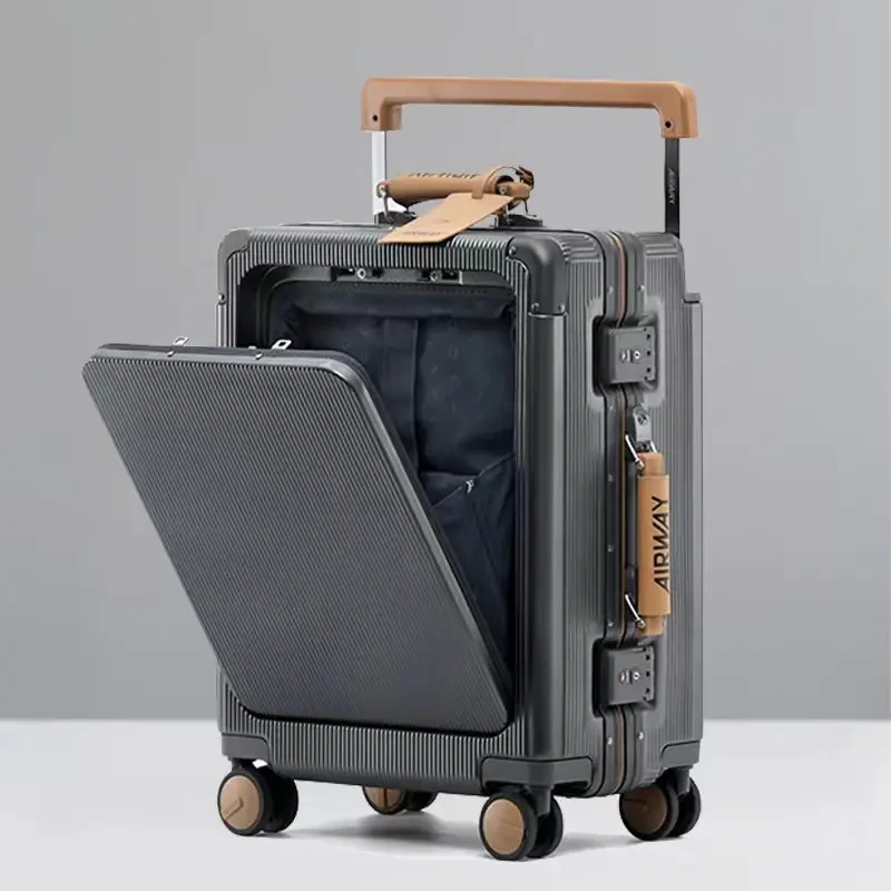 airway铝框前开盖20寸行李箱女宽拉杆登机箱男多功能旅行箱拉杆箱