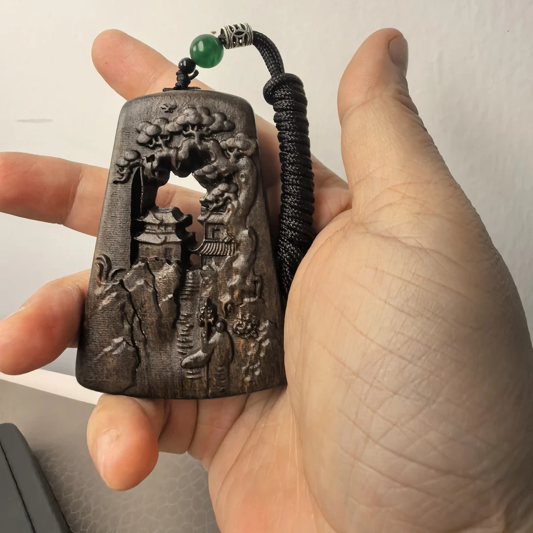 增香沉香木增香沉香木【镂空山水牌】无礼盒吊坠带绳子老料文玩