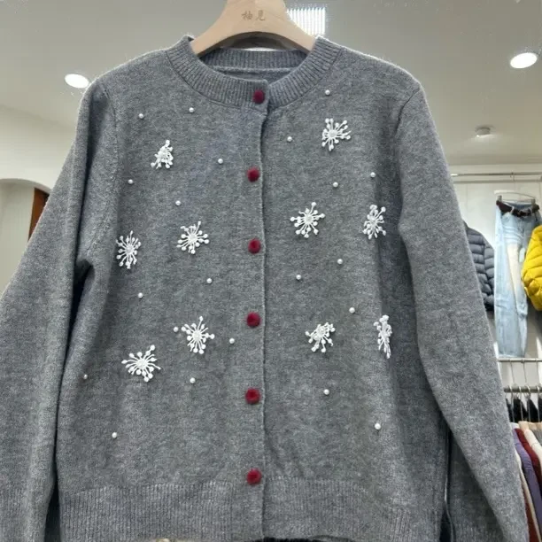 柚见➕雪花撞色针织毛衣女