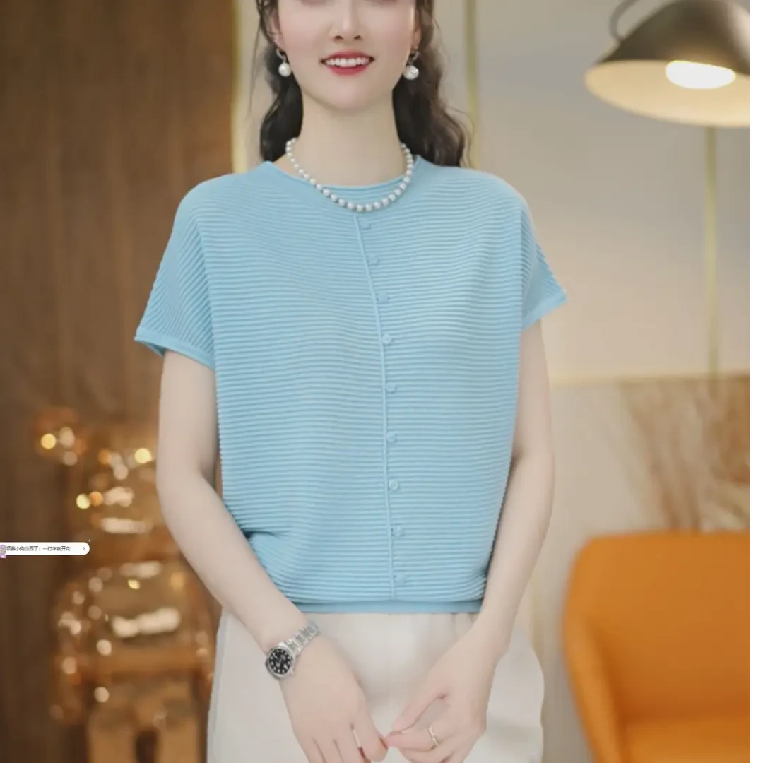 莱赛尔天丝夏季新款飞飞袖轻薄凉快设计感圆领套头气质简约上衣