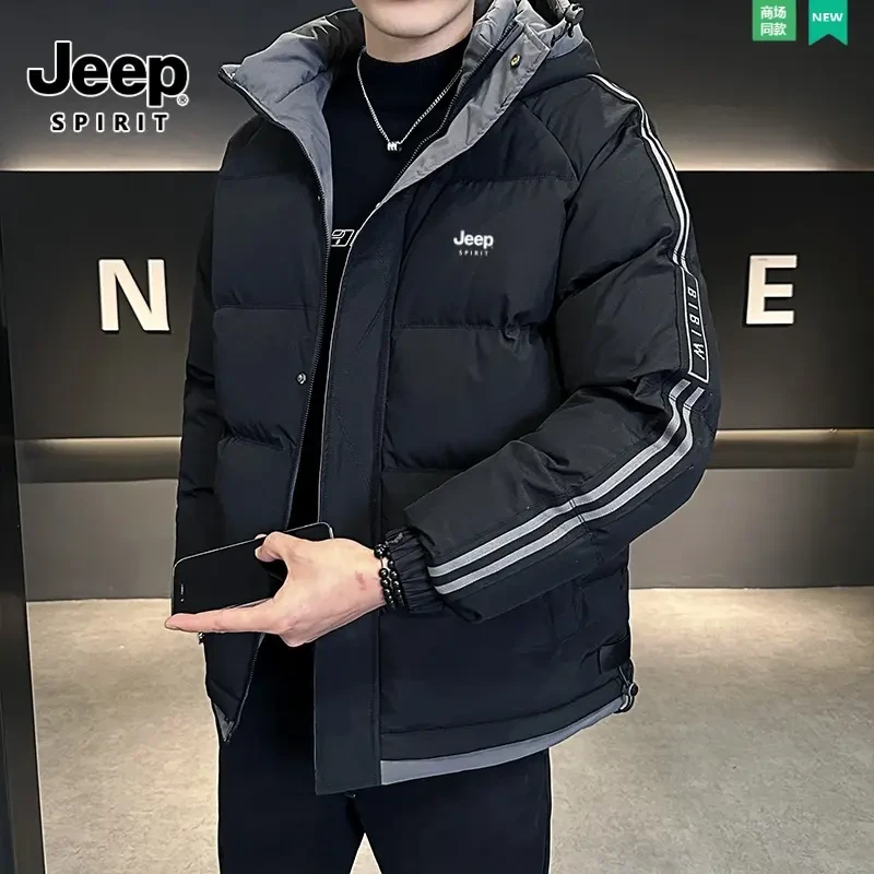 JEEP吉普秋冬季男士棉服连帽外套大码棉衣加厚保暖防风休闲运动衣